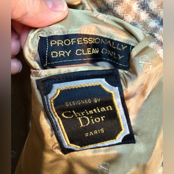 Vintage Christian Dior 1970s Mens Plaid Virgin Wool Blazer Tan Jacket SingleVent - Picture 4 of 16